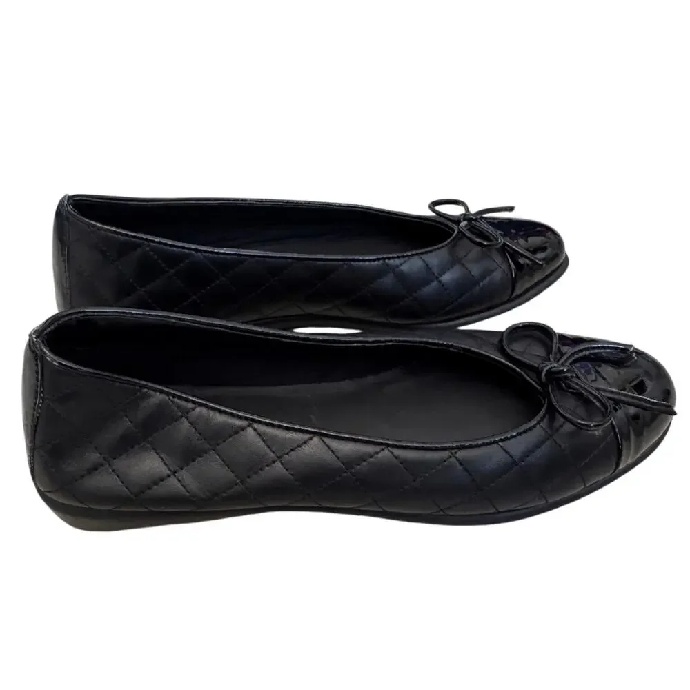 New The Flexx Women's Black Leather Riseco Quilted Ballet Flat Size 7